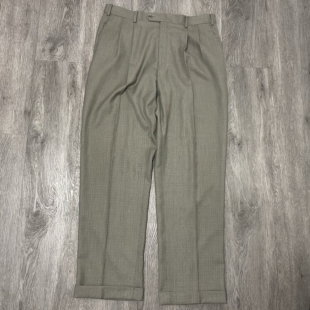Lauren Ralph Lauren Pants Men's 34x32 Gray Pleated Rayon Microcheck Performance